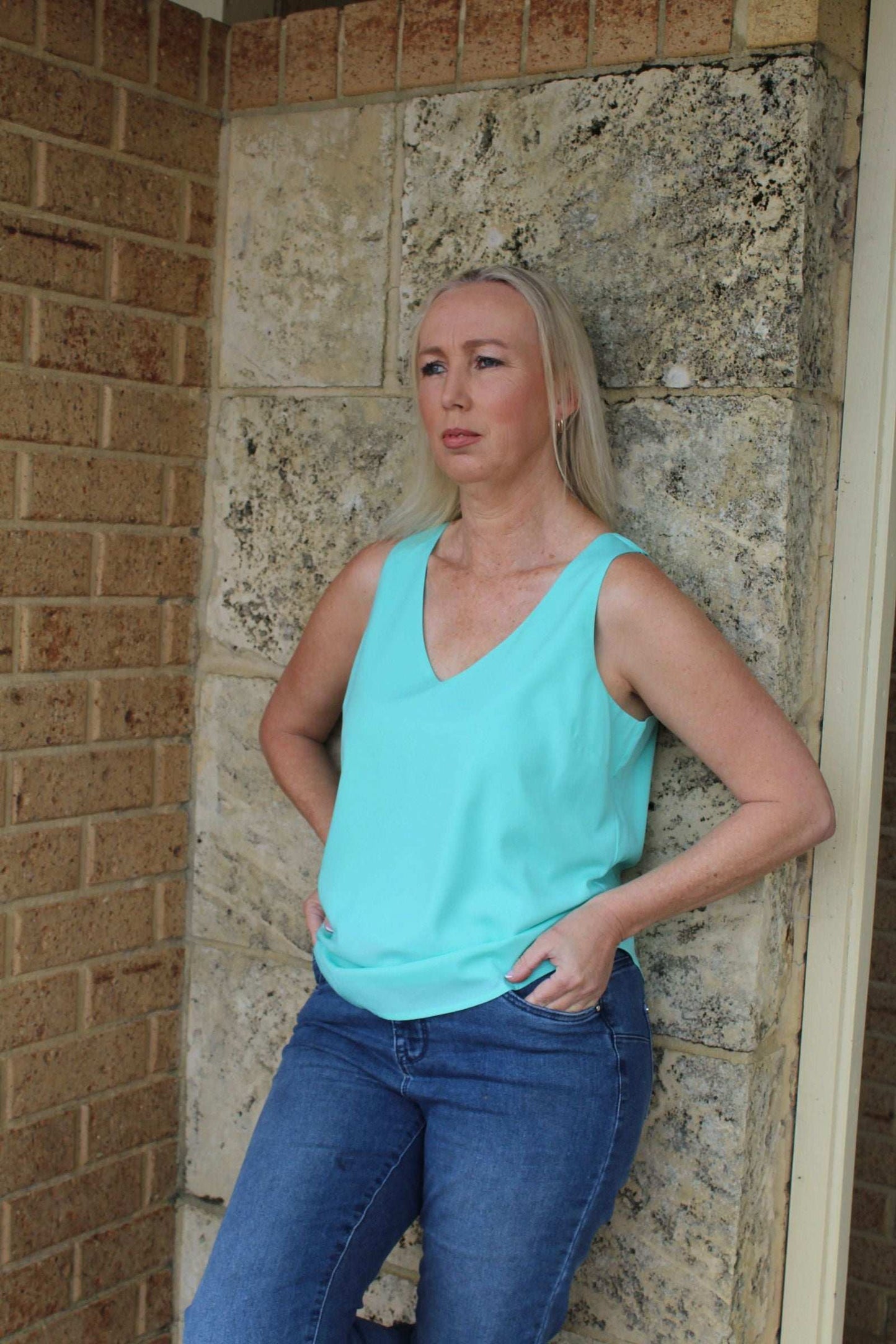 Kayla - Turquoise Satin Top - Lady Jayne Boutique