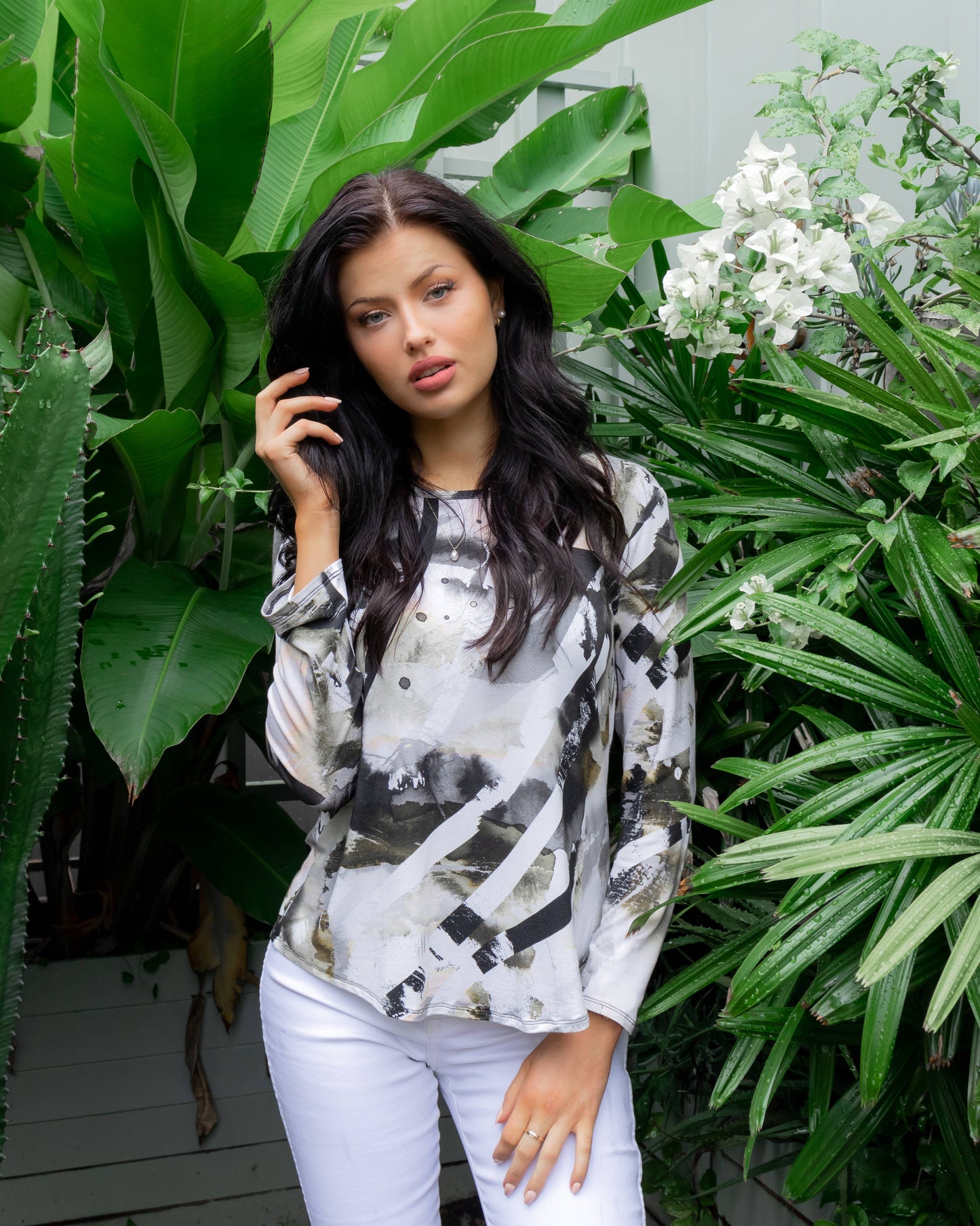 Harper - Black Pattern Long Sleeve T-Shirt