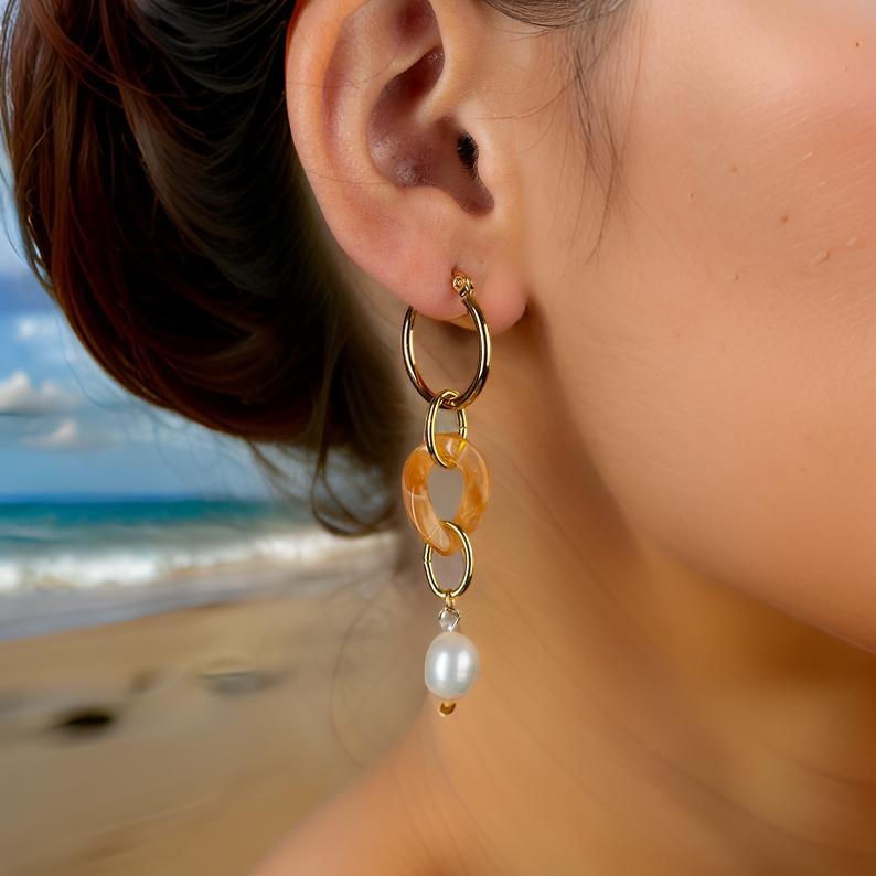 Gold & Pearl Interlocking Earrings