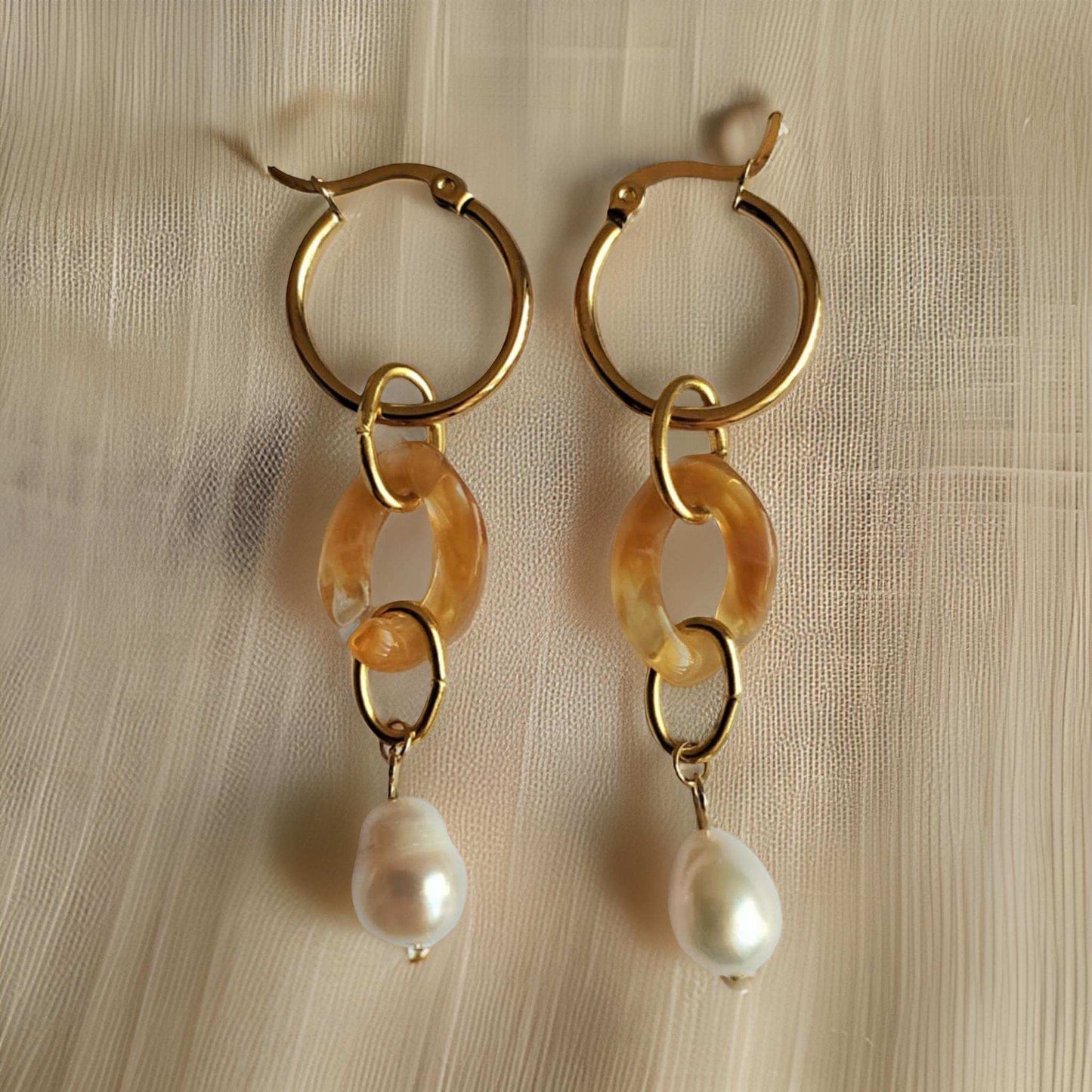 Gold & Pearl Interlocking Earrings