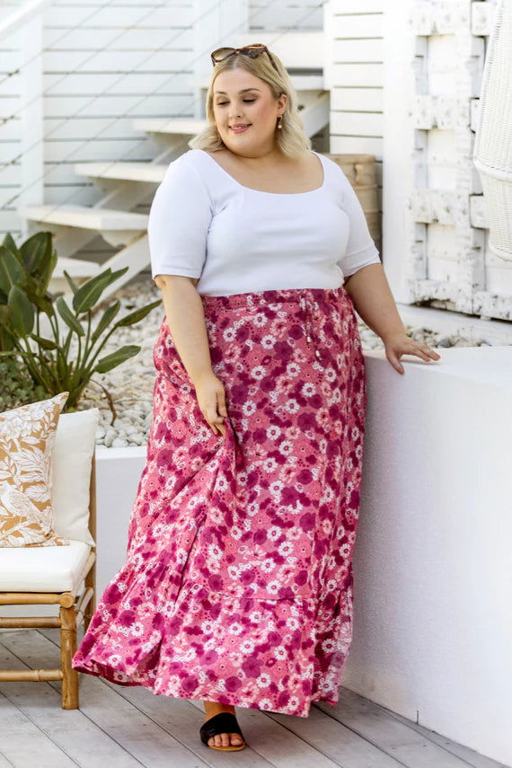 Ella - Pink Floral Maxi Skirt - Lady Jayne Boutique