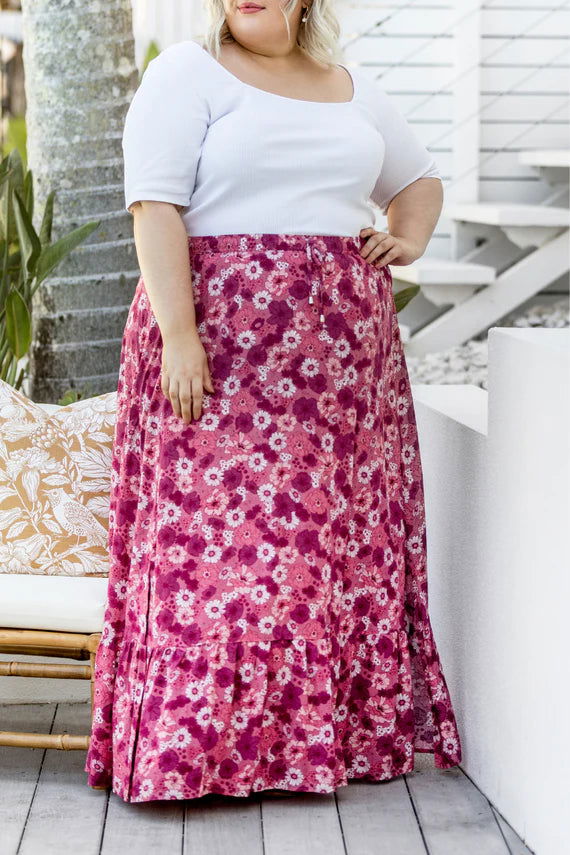 Ella - Pink Floral Maxi Skirt - Lady Jayne Boutique