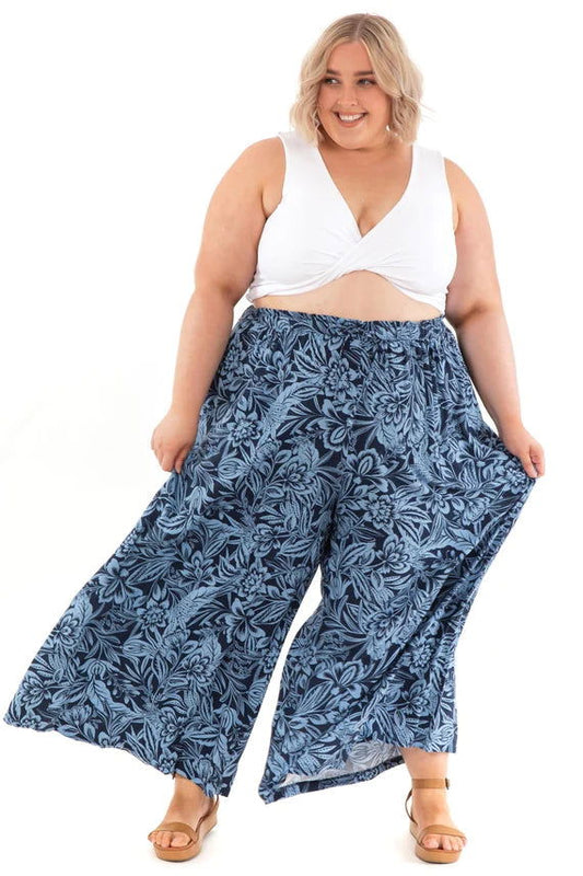 Grace - Curvy Navy Botanica Wide Leg Pants - Lady Jayne Boutique