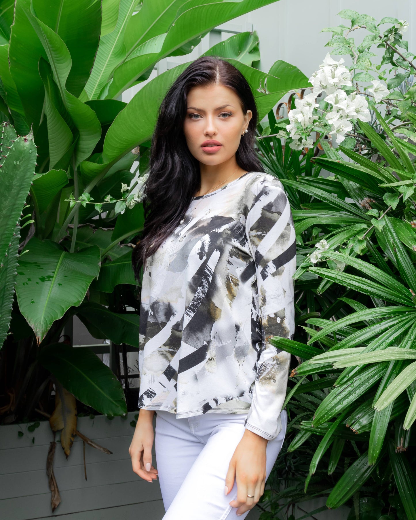 Harper - Black Pattern Long Sleeve T-Shirt