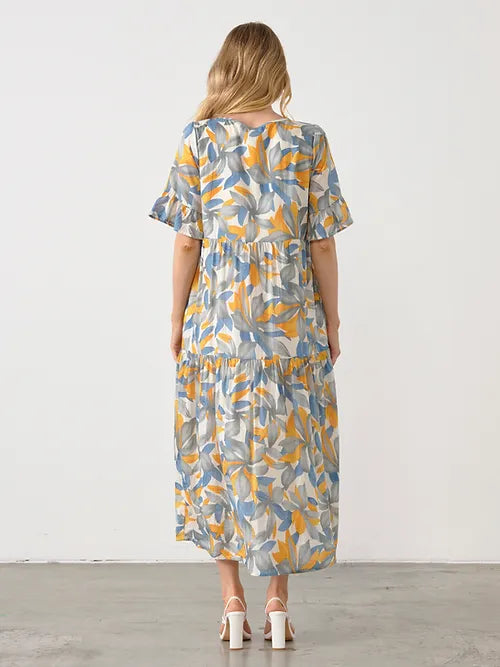 Julia - Layered Print Dress with Necktie