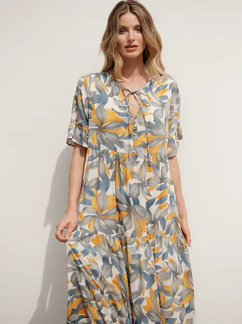 Julia - Layered Print Dress with Necktie