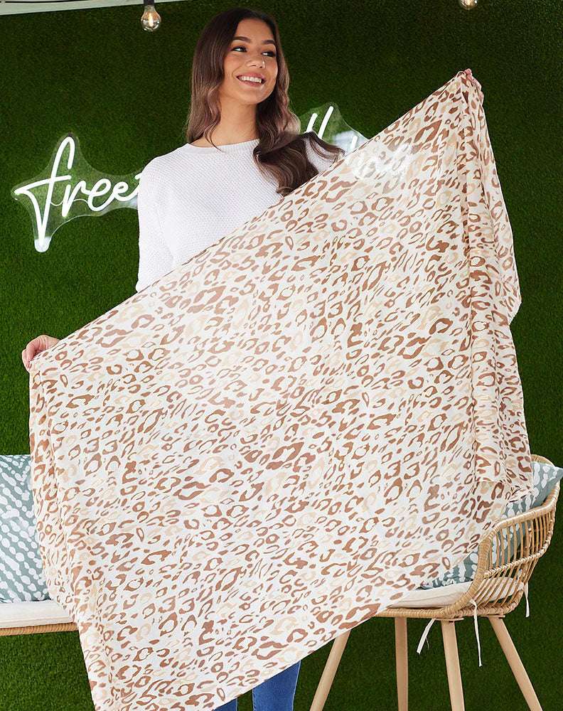 Tan Gold Print Scarf